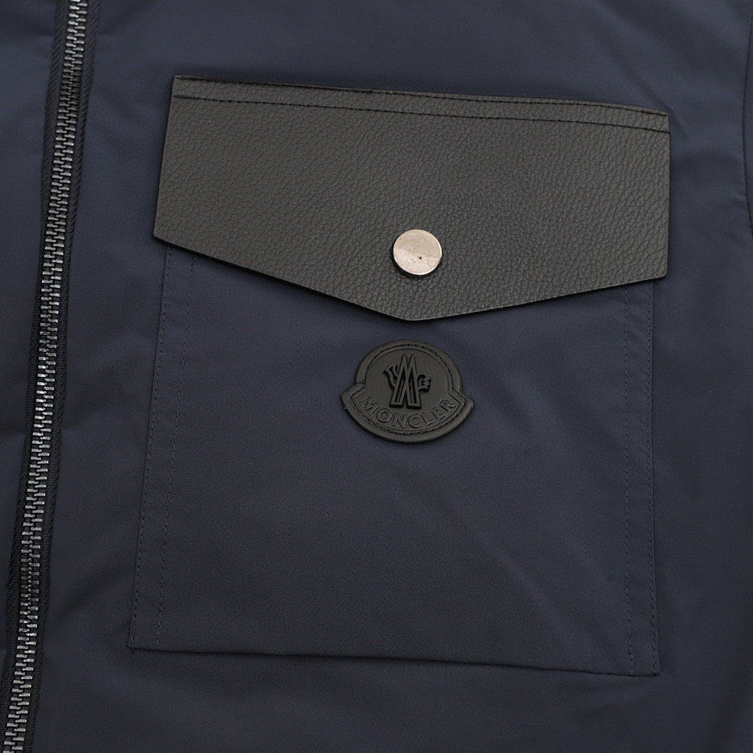 Moncler Chest-Pocket Hooded Down Jacket - Navy - detail 2