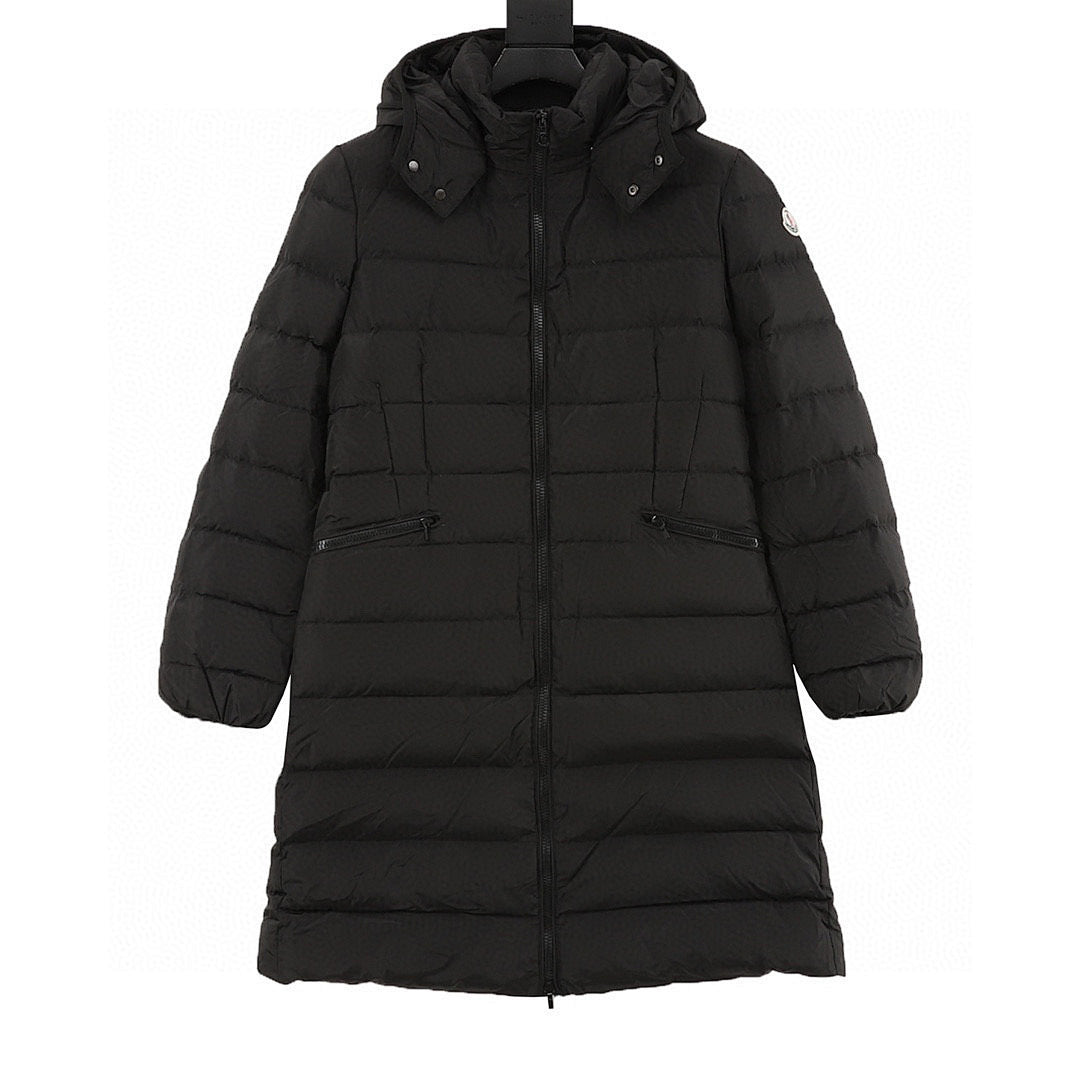 Moncler Women's Slim Long Hooded Down Coat - Black - front view