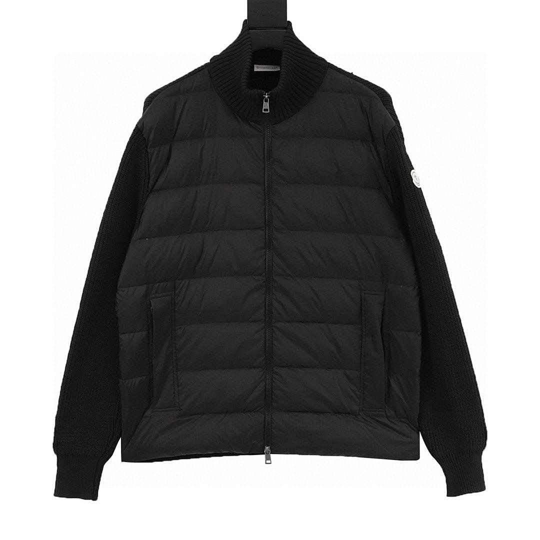Moncler Knit-Sleeve Quilted Zip Cardigan - Black - front view