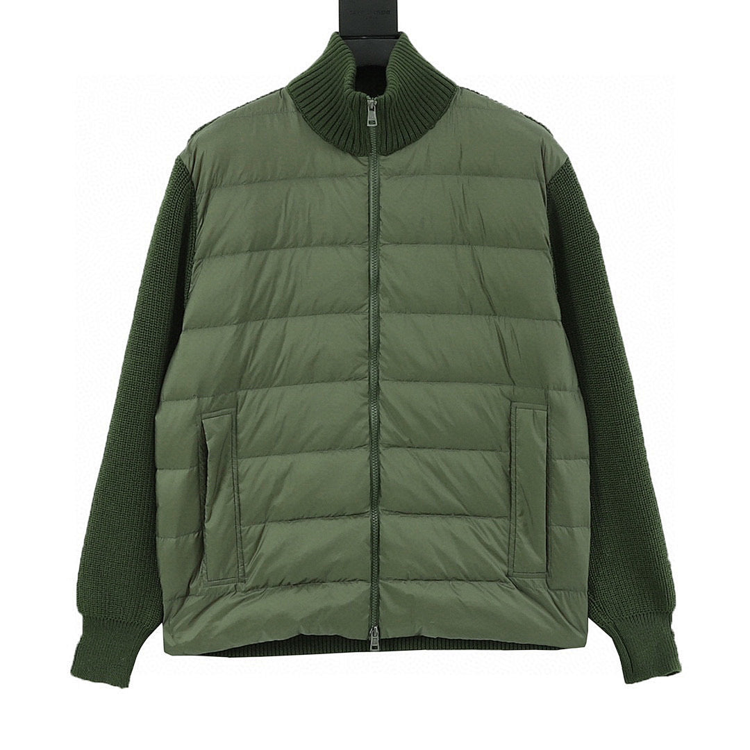 Moncler Knit-Sleeve Quilted Zip Cardigan - Green - front view
