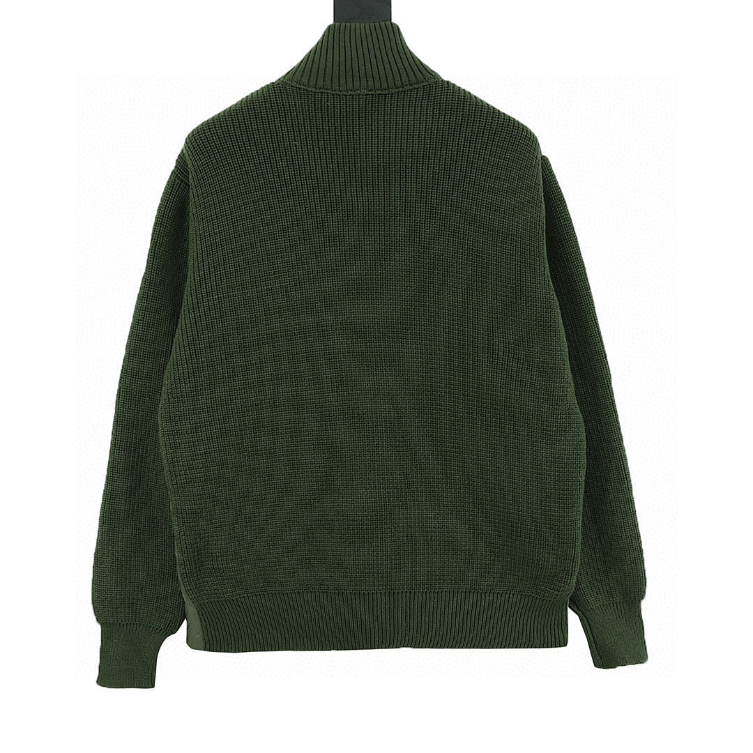 Moncler Knit-Sleeve Quilted Zip Cardigan - Green - back view