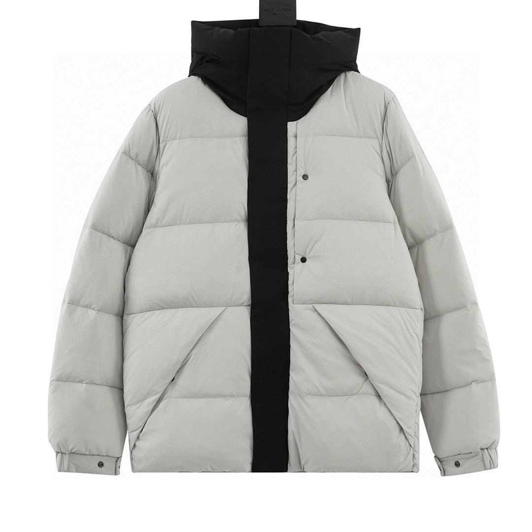 Moncler Embossed-Placket Hooded Down Jacket - Light Gray - front view