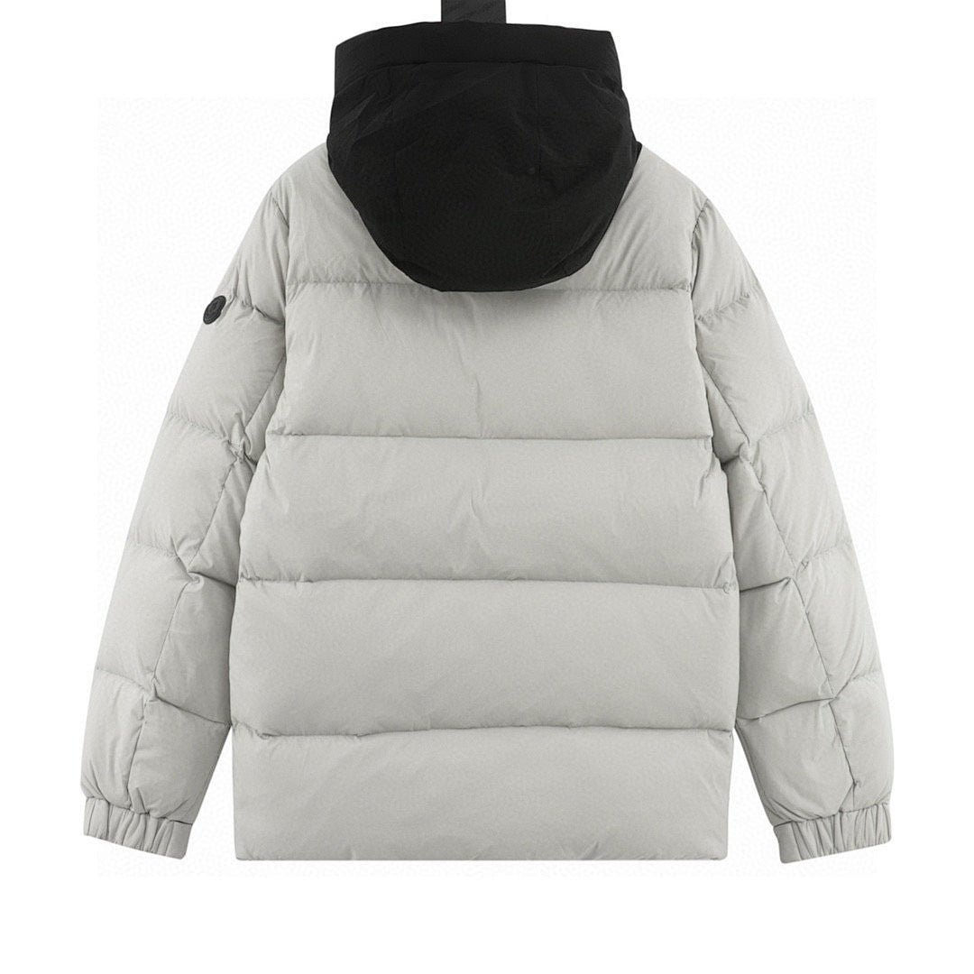 Moncler Embossed-Placket Hooded Down Jacket - Light Gray - back view