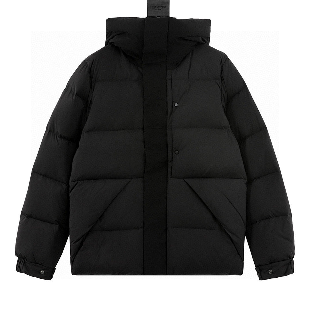 Moncler Embossed-Placket Hooded Down Jacket - Black - front view