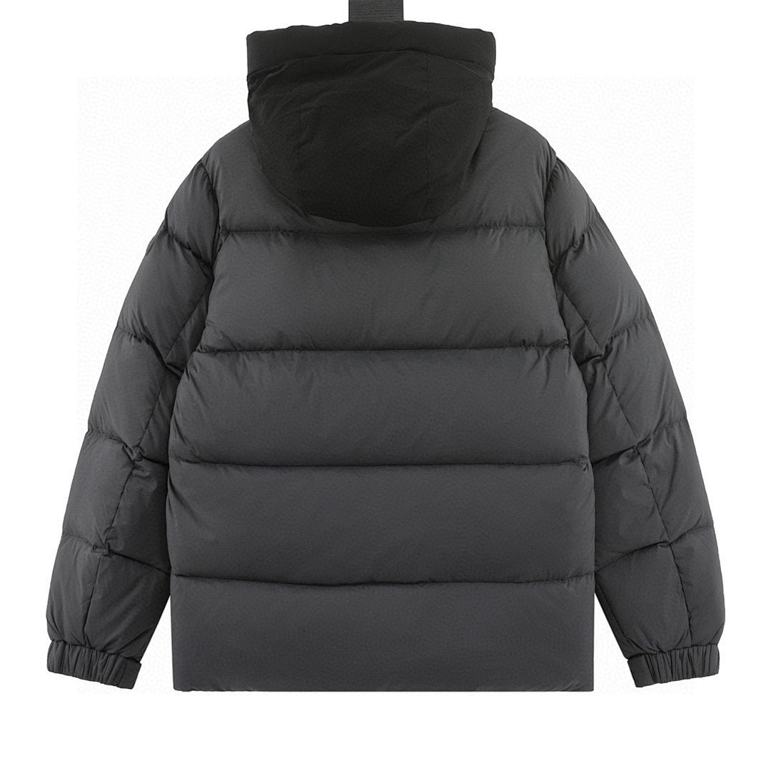 Moncler Embossed-Placket Hooded Down Jacket - Gray - back view