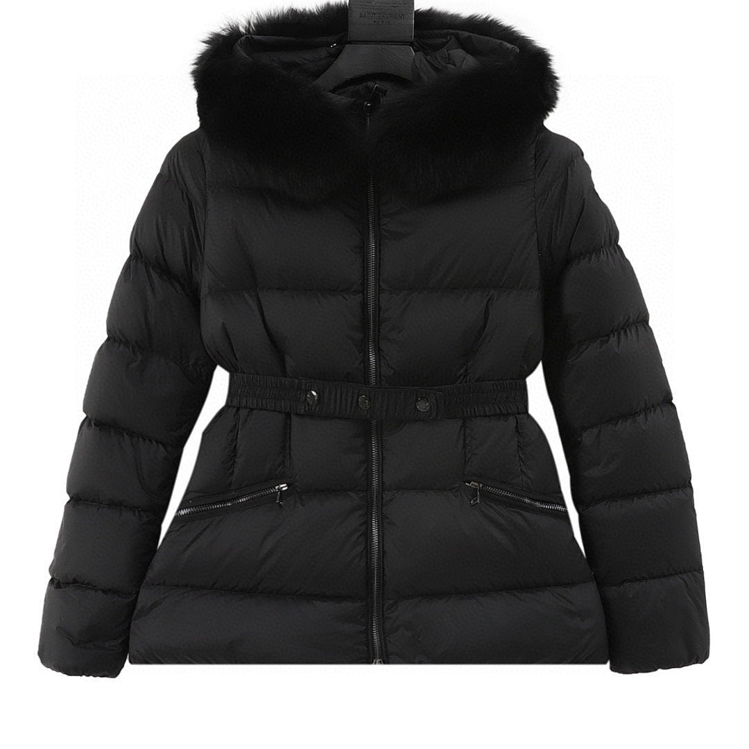 Moncler Hermifur Women's Belted Short Down Jacket - Black - front view