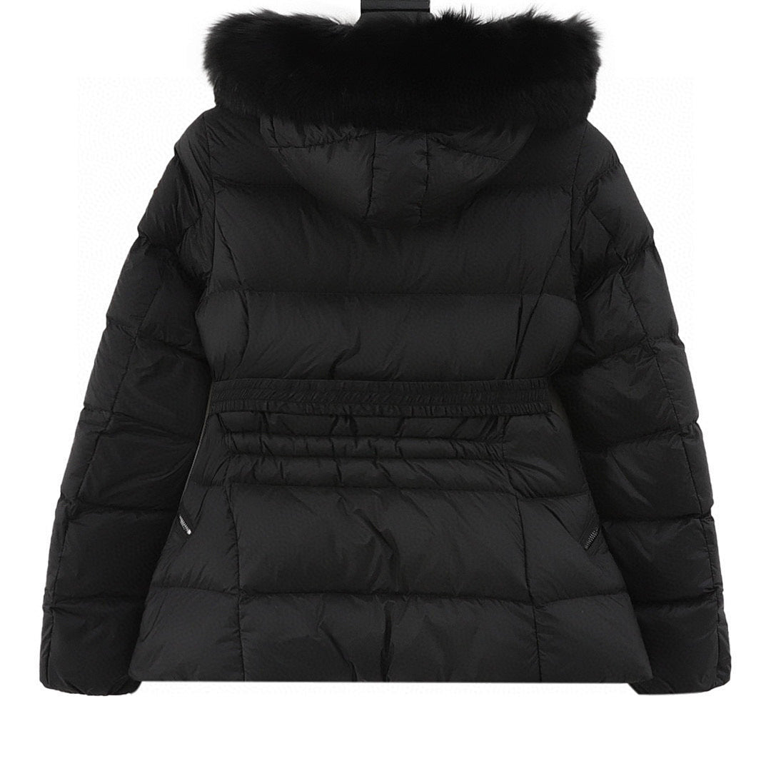 Moncler Hermifur Women's Belted Short Down Jacket - Black - back view