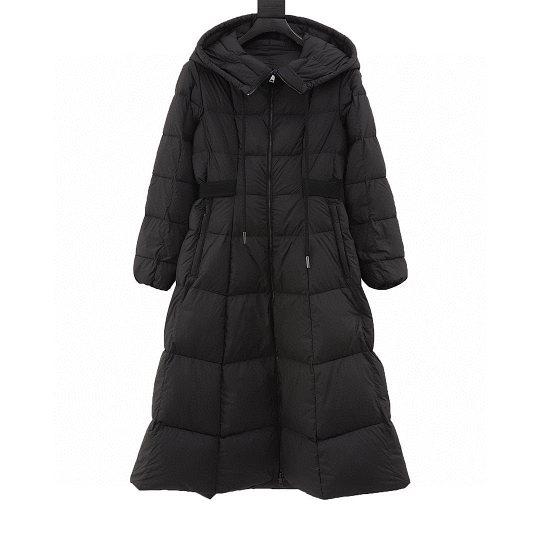 Moncler Women's Fitted Long Hooded Down Coat - Black - front view