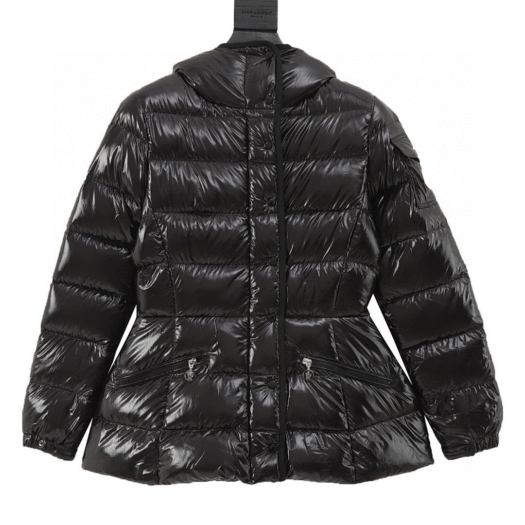 Moncler Barante Women's Fitted Hooded Down Jacket - Black - front view