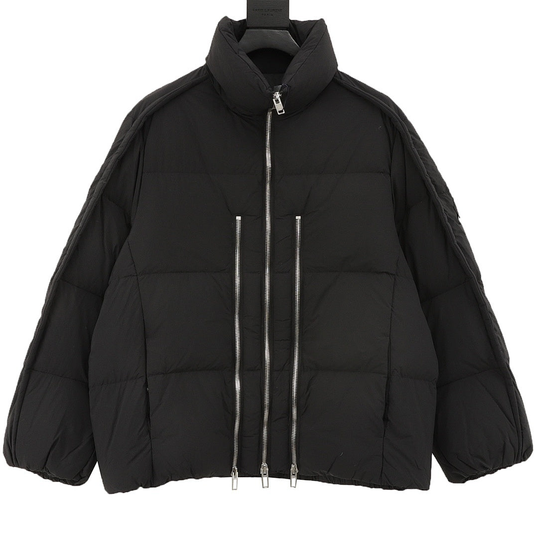Moncler Multi-Zip Stand-Collar Down Jacket - Black - front view