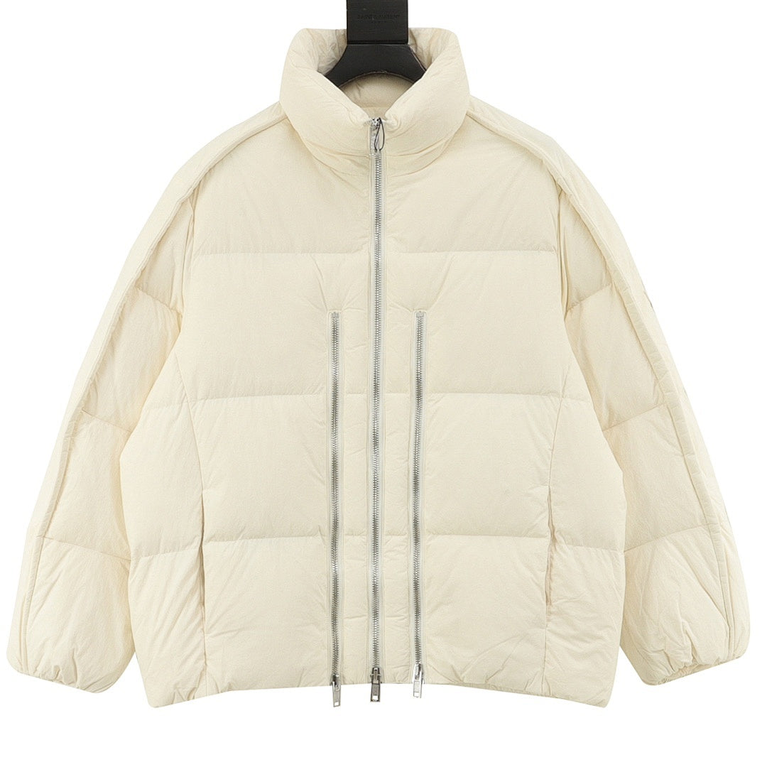 Moncler Multi-Zip Stand-Collar Down Jacket - Ivory - front view