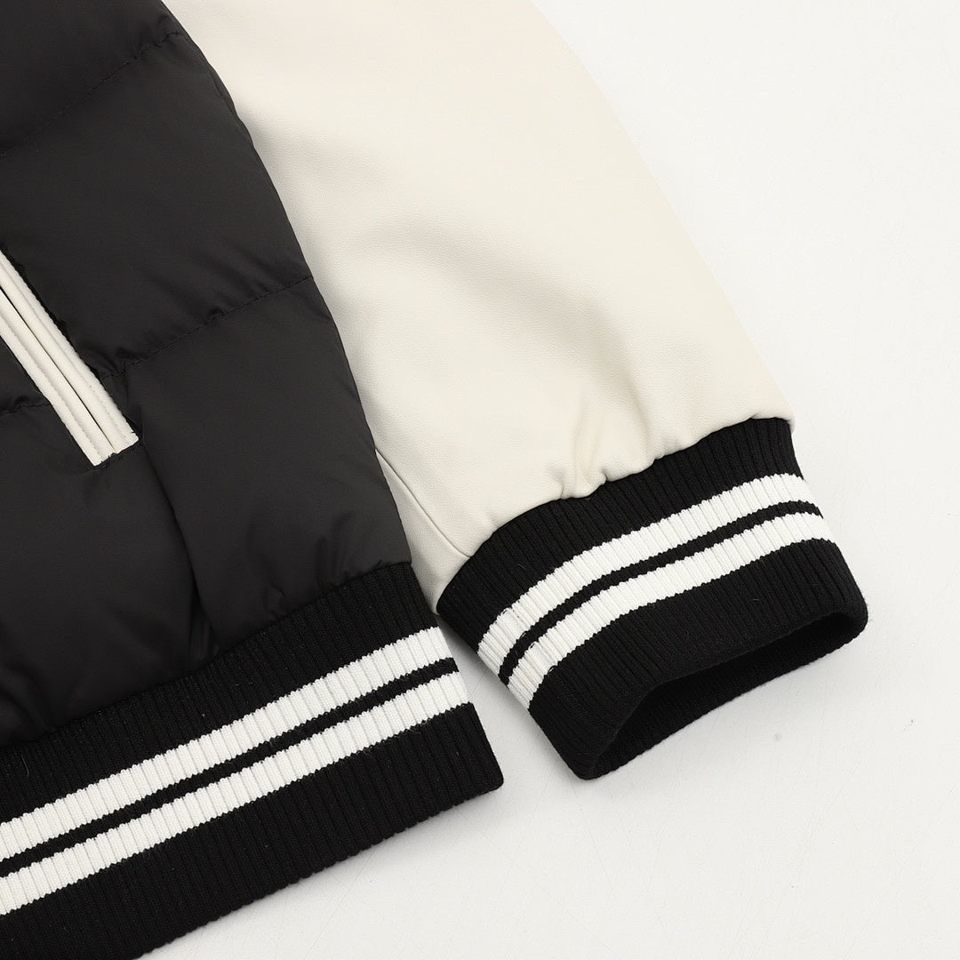 Moncler Contrast-Sleeve Varsity Down Jacket - Black and Ivory - detail 2