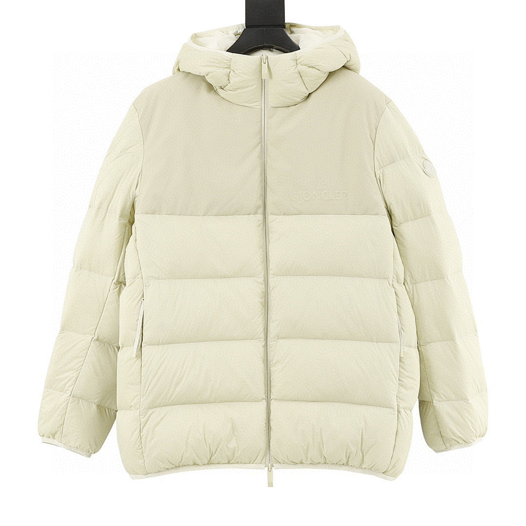 Moncler Panelled Hooded Down Jacket - Ivory - front view