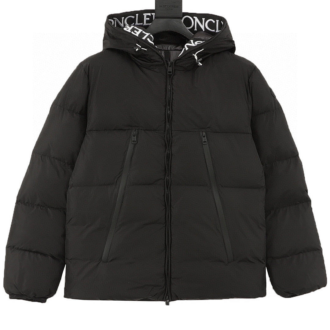 Moncler Letter-Trim Hooded Down Jacket - Black - front view