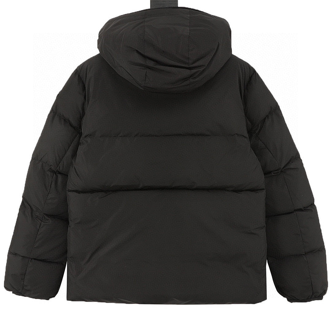 Moncler Letter-Trim Hooded Down Jacket - Black - back view