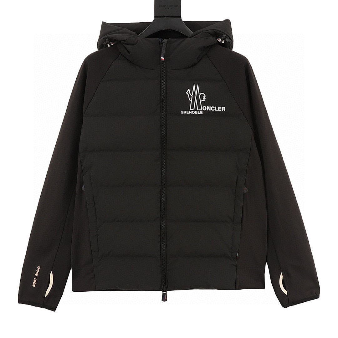 Moncler Contrast-Sleeve Hooded Down Jacket - Black - front view
