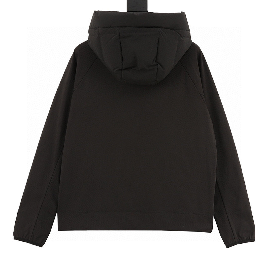 Moncler Contrast-Sleeve Hooded Down Jacket - Black - back view